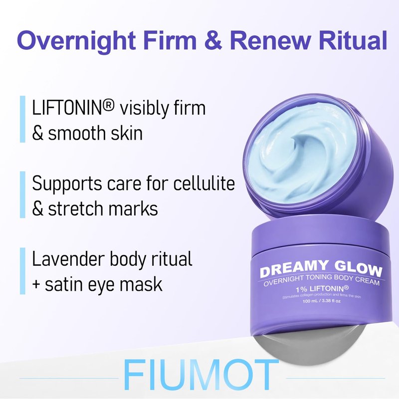 LIFTONIN® Dreamy Glow Overnight Toning Whip Cream - Anti-Cellulite Body Firming Cream with Satin Eye Mask, 3.38 fl oz
