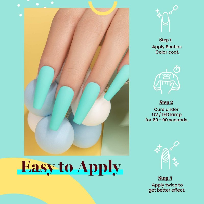 Beetles Teal Gel Nail Polish - Cascade Green 15ML/0.51Fl Oz, Teal Neon Gel Polish, Soak Off UV LED Summer Nails Art Design Manicure Salon DIY Home Neon Nails