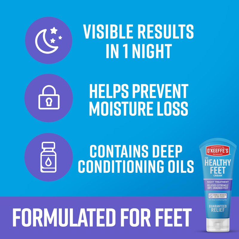 O'Keeffe's for Healthy Feet Night Treatment Foot Cream - 7 oz Tube (1 Pack) - Guaranteed Overnight Relief for Extremely Cracked, Dry Feet, Repairing Skincare, Instantly Boosts and Retains Moisture Levels