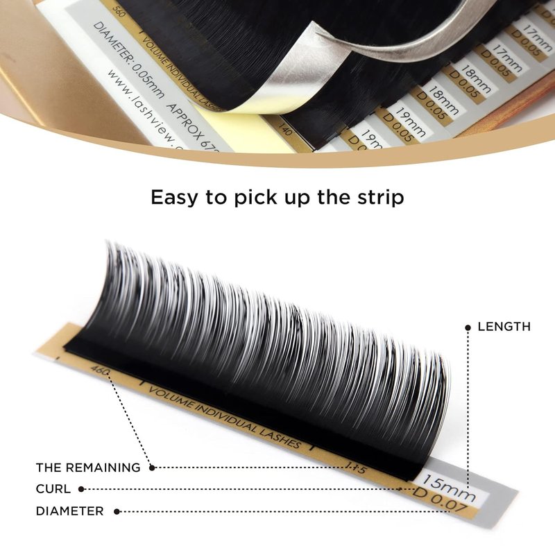 LASHVIEW C Curl 0.07 Thickness Mixed Tray | 8-15mm Volume Faux Eyelash Extensions - Soft Korean Silk for Professionals