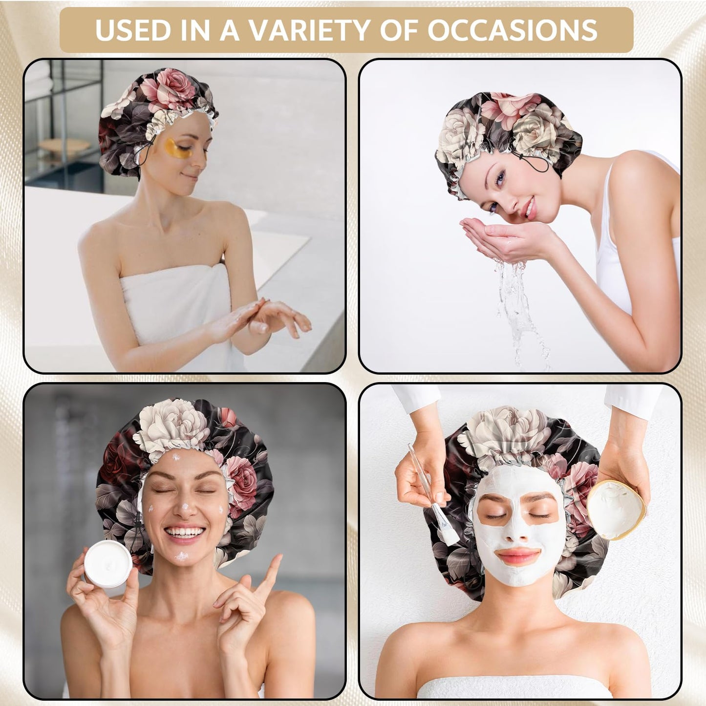 Zewurtuw Shower Cap Adjustable Waterproof Double Layer Elastic Reusable Hair Bath Cap Cute Aesthetic for Women Girls-Rose