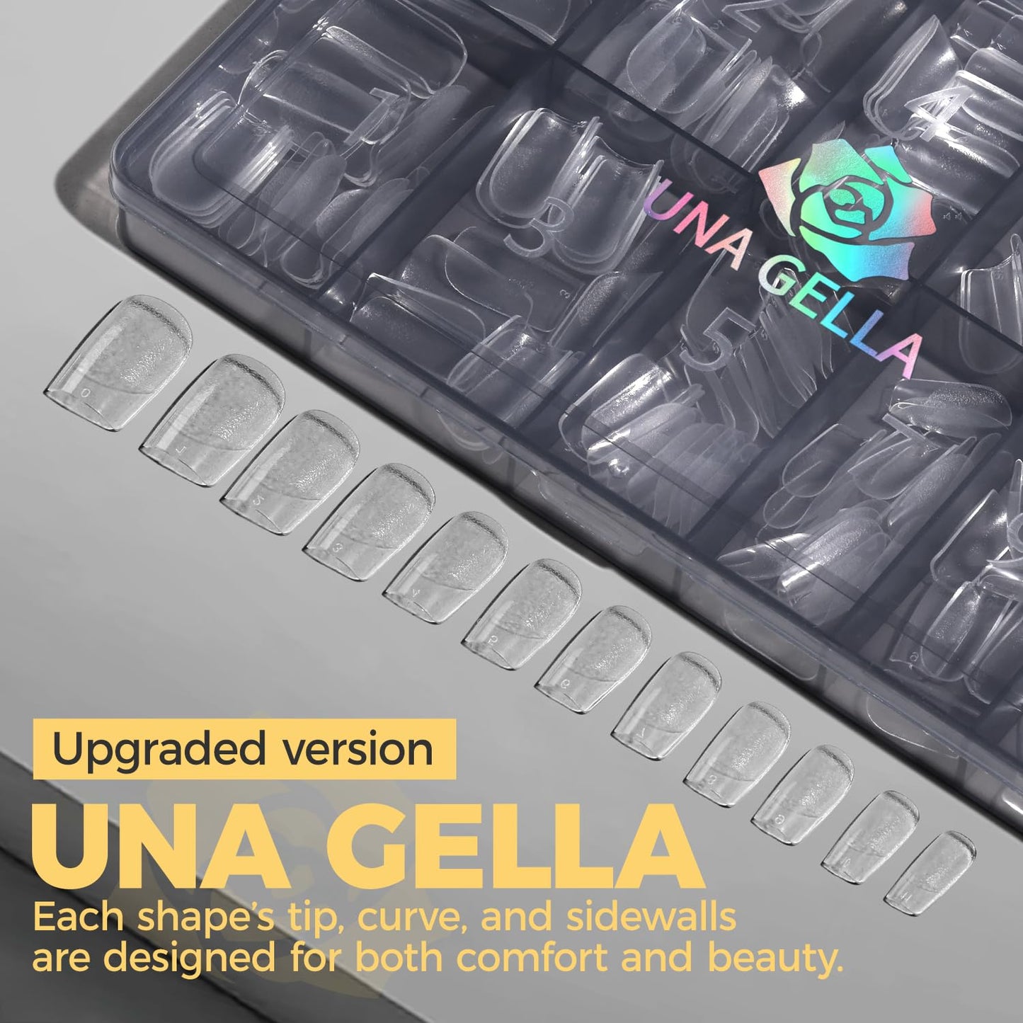 UNA GELLA Short Square Nail Tips, Pre Etched Short Square Gel Nail Tips, 240pcs Soft Gel Clear Press on Nails Full Cover Fake Nails for Nails Extension DIY Salon 12 Sizes At Home