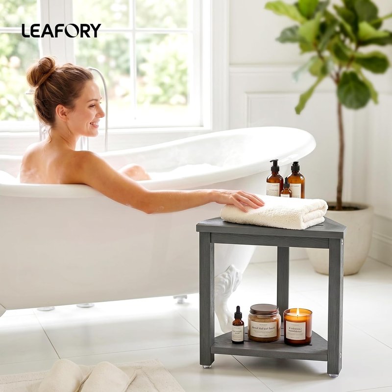 Shower Foot Rest - 14-Inch Waterproof Corner Stool for Shaving Legs | Compact Bathroom Step with Storage Shelf