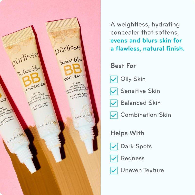 Pūrlisse Perfect Glow BB Cream Concealer - Hydrating Oil-Free Under Eye Concealer with Jasmine & Goji - Fair (0.34 oz)