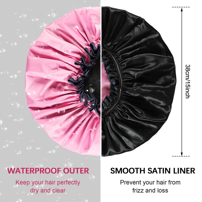 4 Pieces Jumbo Shower Cap Extra Large Double Layer Waterproof Shower Cap for Dreadlocks Satin Lining Reusable XL Bonnet for Women Men Thick Long Big Hair Locs Braids, 4 Colors