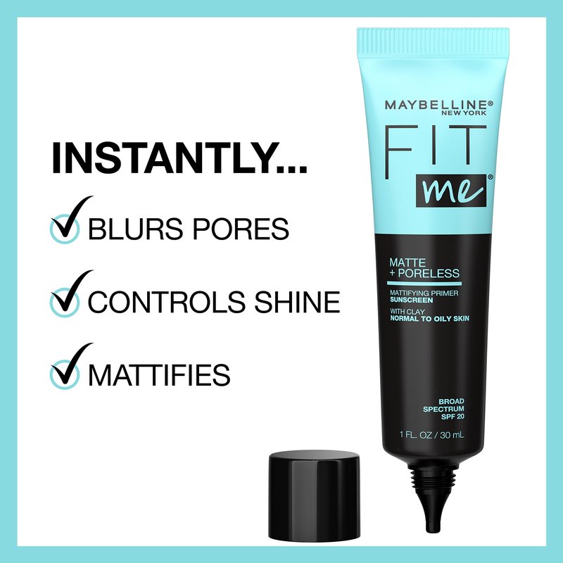 Maybelline Fit Me Matte + Poreless Liquid Foundation + Fit Me Mattifying Primer Makeup Bundle, Includes 1 Foundation in Coconut and 1 Primer