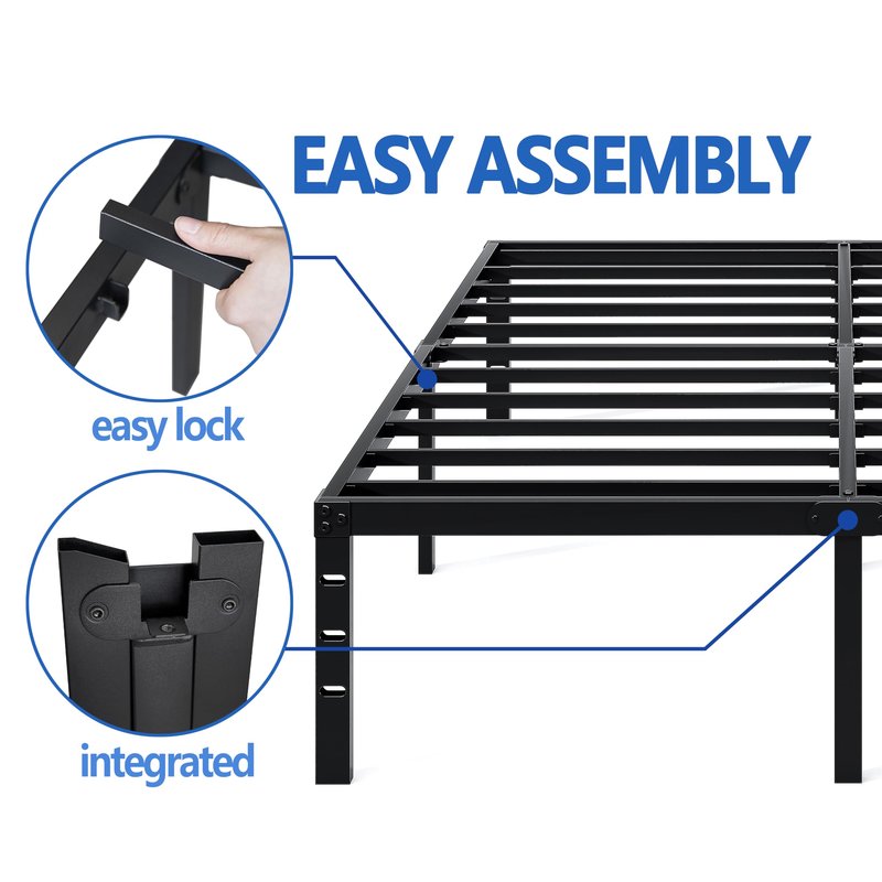 NEW JETO Metal Bed Frame,Queen Size Bed Frame with Storage Space,Heavy Duty Sturdy Mattress Foundation,Easy Assembly,No Box Spring Needed, Black,14 Inch,Queen