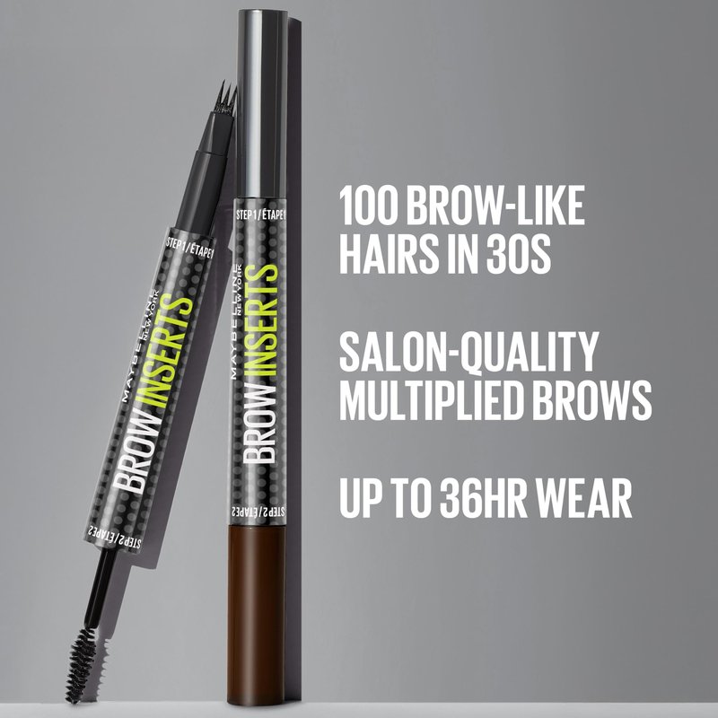 Maybelline Brow Inserts Eyebrow Pen, Micro Needle Shaped 2-In-1 Dual-Ended Brow Makeup Pen and Gel, Water-Resistant, Smudge Proof for Up to 36-HR Wear, Black Brown