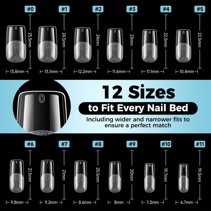 Luckyfairy Medium Square Nail Tips, 360pcs Soft Gel Pre-Shaped Acrylic Fake Nails, Half Matte Full Cover Clear Gelly Press on Flase Nail Tips for Extension Nail Manicure Home DIY 12 Sizes Gelly Tips