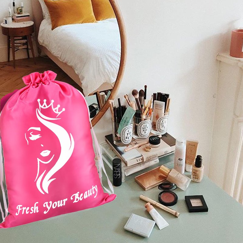 Satin Pouches with Drawstring - Soft Silk Satin Storage and Travel Bags for Bundles, Wigs, Hair Extensions, Tools, Business Gifts (6 PCS Pink)