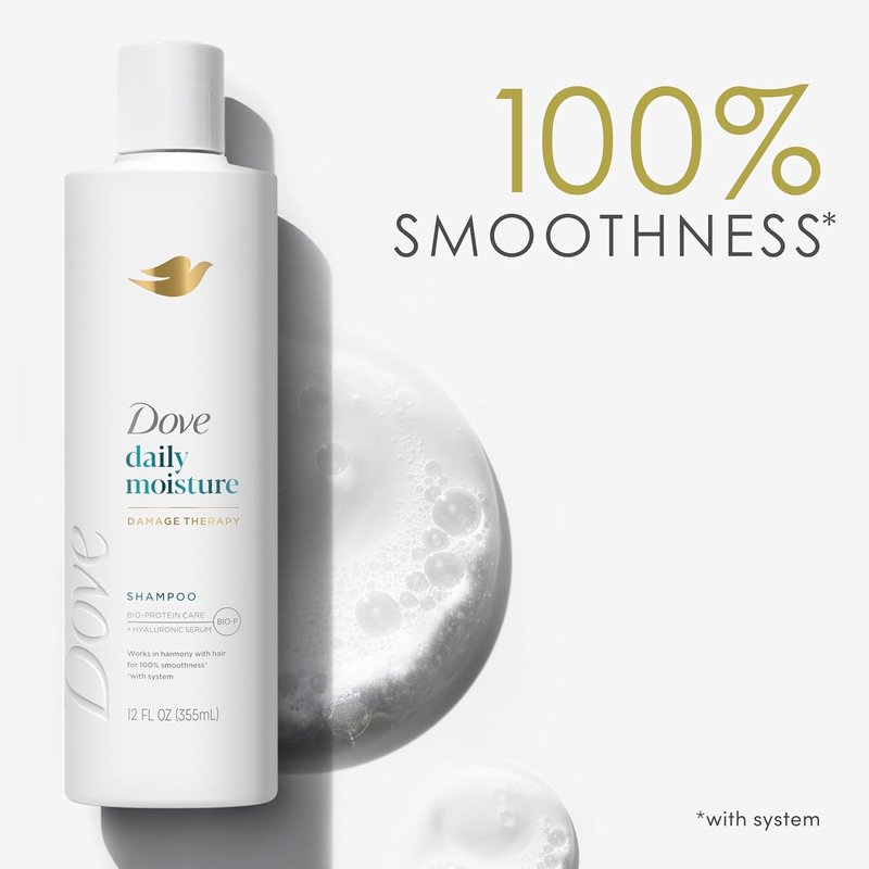 Dove Damage Therapy Shampoo - Daily Moisture for Dry Hair with Bio-Protein & Hyaluronic Serum | 12 Fl Oz