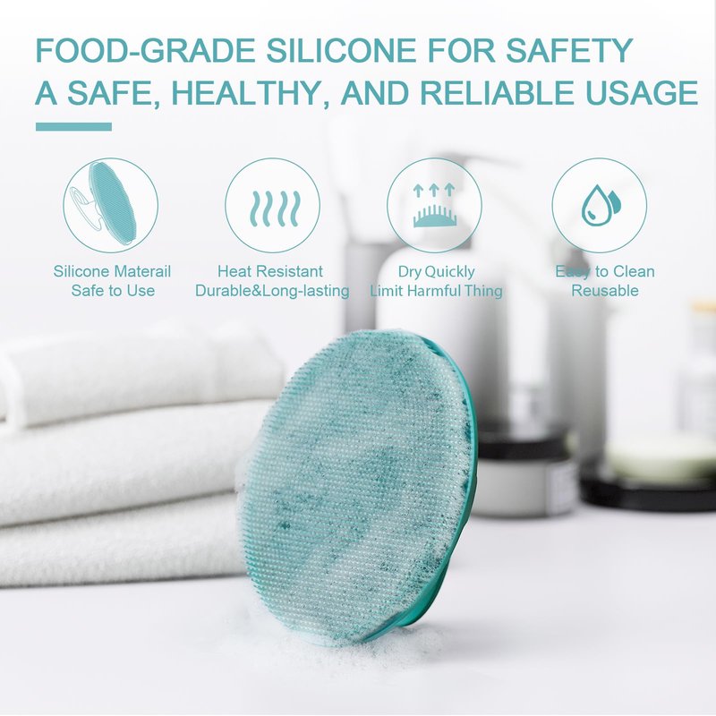 BEAUTAIL Silicone Body Scrubber Shower Bath Wash Brush Gentle Exfoliating Scrub Cleansing Loofah for Women Men Baby Sensitive Skin, Easy to Clean, Lather Nicely, More Hygienic, 1 Pack, Cyan