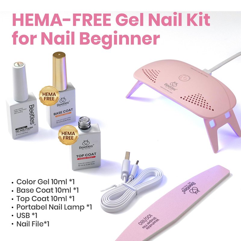 Beetles 5 Pcs White Gel Nail Kit with U V Light, 10ML HEMA-Free Cloud White Gel Polish Set Portable Manicure Kit with Base & Top Nails File Coat Soak Off Home Travel Salon Tools Gifts for Women Girls