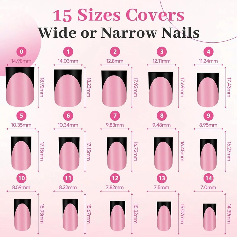 Skiennix 60Pcs Black French Tip Press-On Nails Set - Square Acrylic Full Cover Nails & Toenails for DIY Manicure