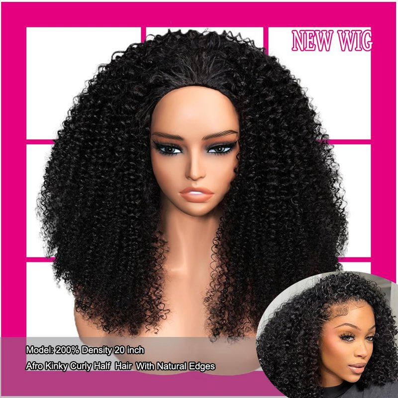 **Skiennix Kinky Curly Half Wig - 200 Density Glueless Wear & Go | 26-Inch Afro Wig for Women**