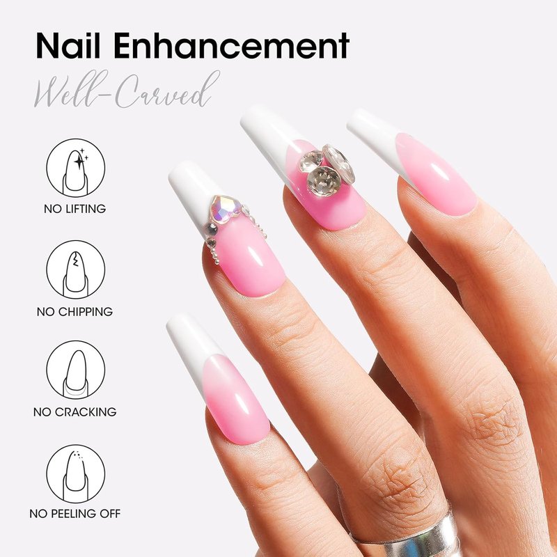 Builder Gel Set for Nails - 10 in 1 Hard Nail Extension Poly Gel | Soak Off UV Polish, 4 Colors: Clear, Milky White, Classic Pink, Nude