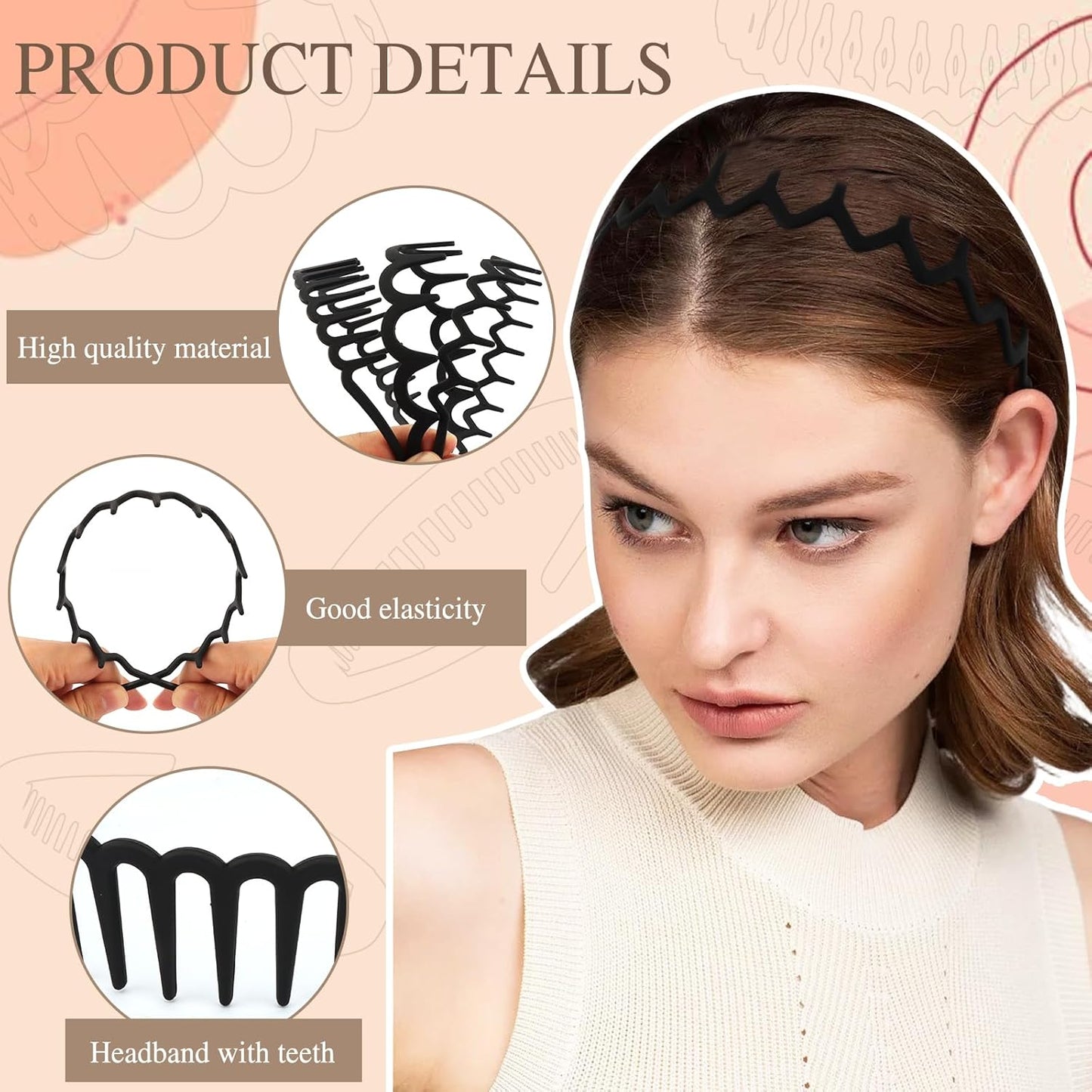 Zigzag Headbands for Women - 12 Pcs Non-Slip Plastic Hair Accessories | 6 Stylish Designs