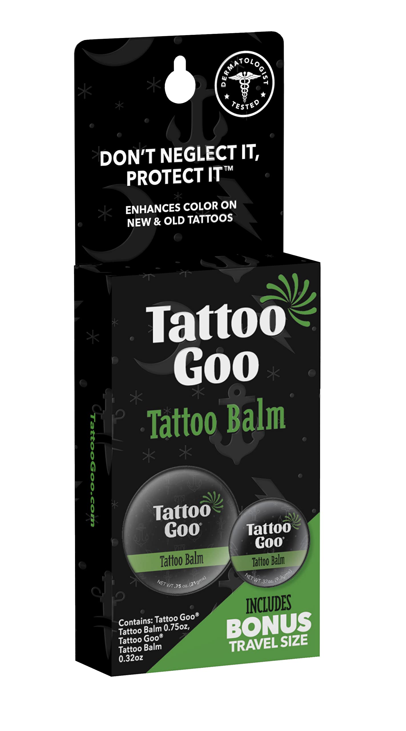 Tattoo Goo Tattoo Aftercare Balm, 0.75 oz & 0.32 oz, Travel Duo, Natural Olive Oil & Beeswax, Supports Vibrant Color, Hydrates Fresh Ink, Moisturizing & Lightweight, No Petroleum, Mild Scent