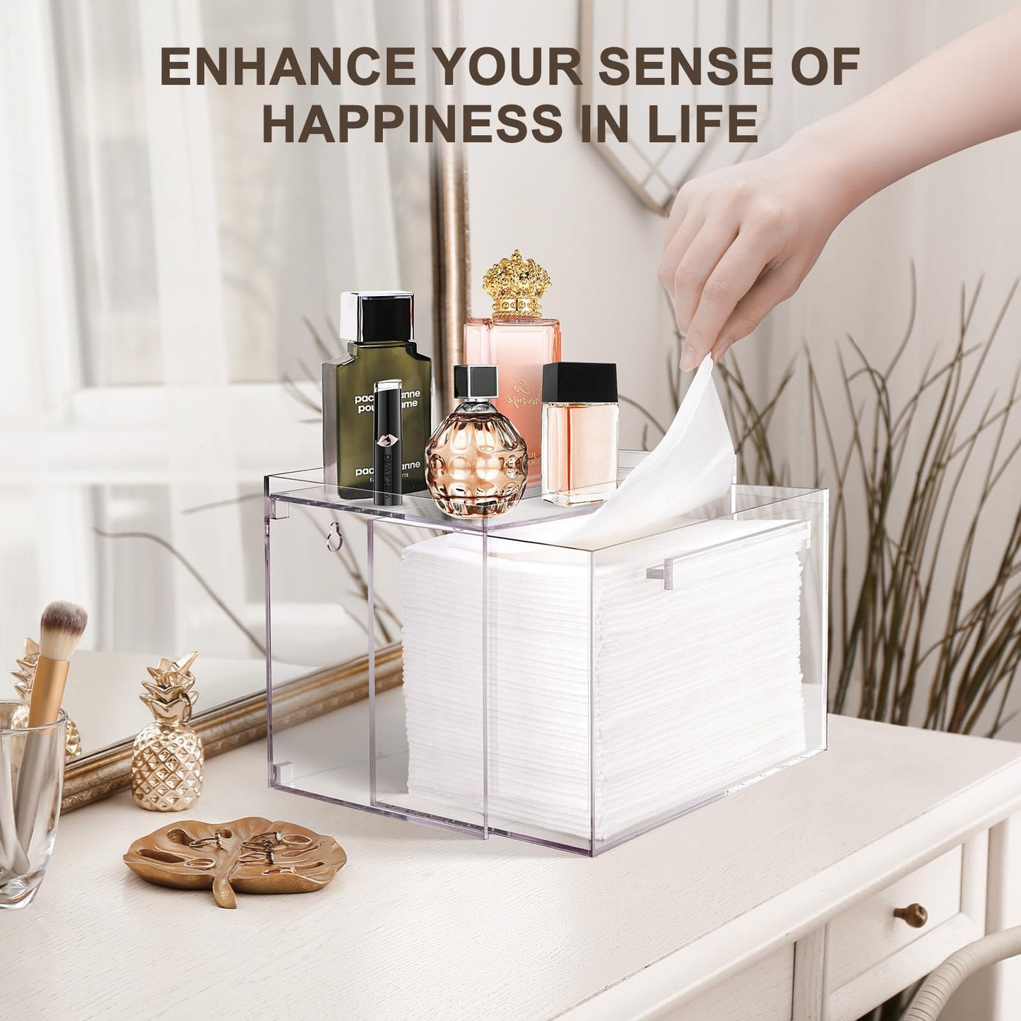TAINESS Disposable Facial Towels Storage Box - Acrylic Container Compatible With Clean Skin Club Clean Towel XL - Wall-Mounted Makeup Organizer With Drawer Valentine's Day Gifts
