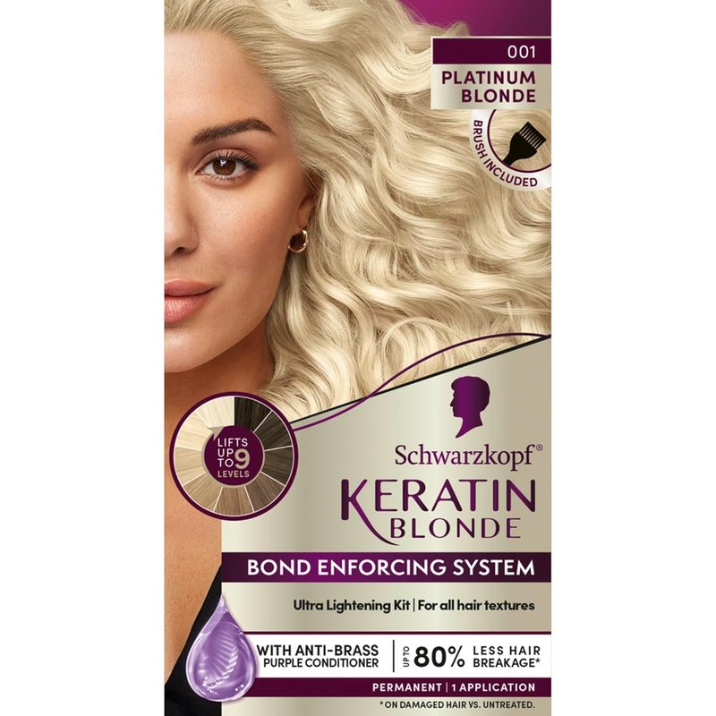 Schwarzkopf Keratin Blonde Hair Dye - High Lift Platinum Blonde | Professional Permanent Color with Bond Enforcing System & Pre-Color Serum