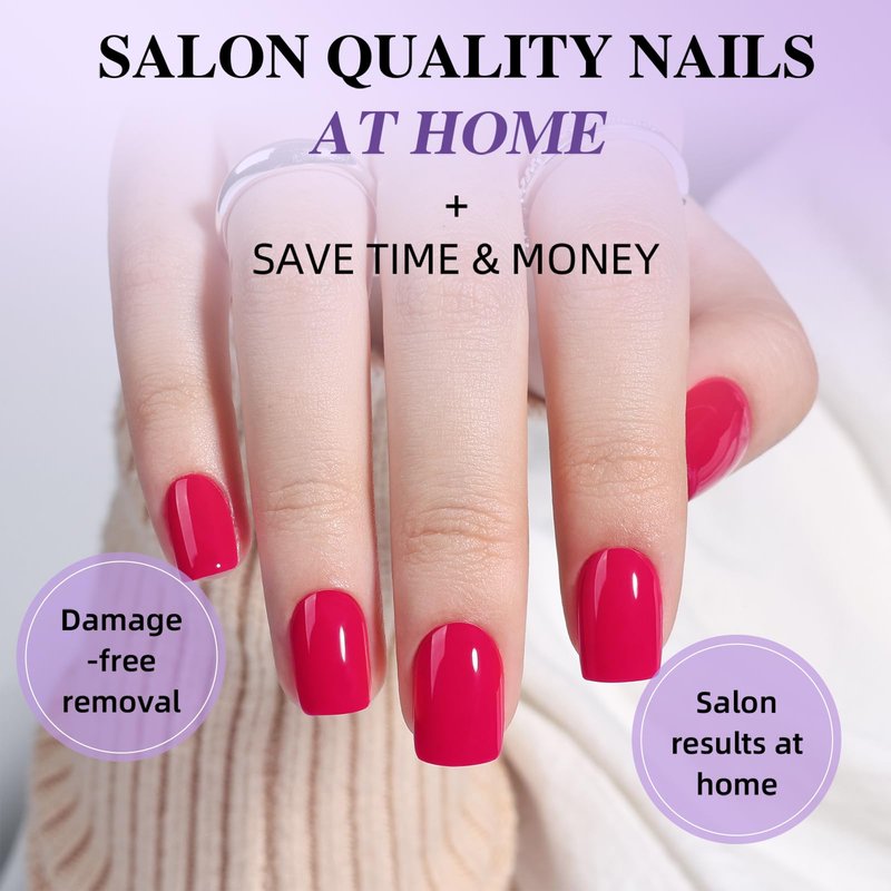 Hot Pink Press On Nails - Short Square Press On Nails with Glue for Women, Reusable Fake nails in 15 Sizes, 30 Stick On Nails