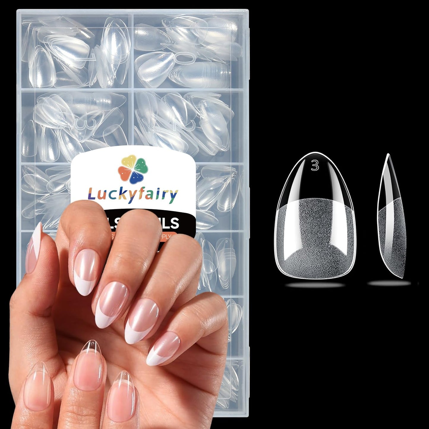 Skiennix Short Almond Nail Tips - 240pcs Soft Gel Acrylic Fake Nails | Half Matte Full Cover, 12 Sizes