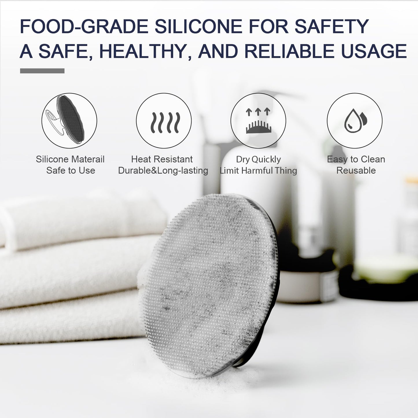 BEAUTAIL Silicone Body Scrubber Shower Bath Wash Brush Gentle Exfoliating Scrub Cleansing Loofah for Women Men Baby Sensitive Skin, Easy to Clean, Lather Nicely, More Hygienic, 1 Pack, Gray