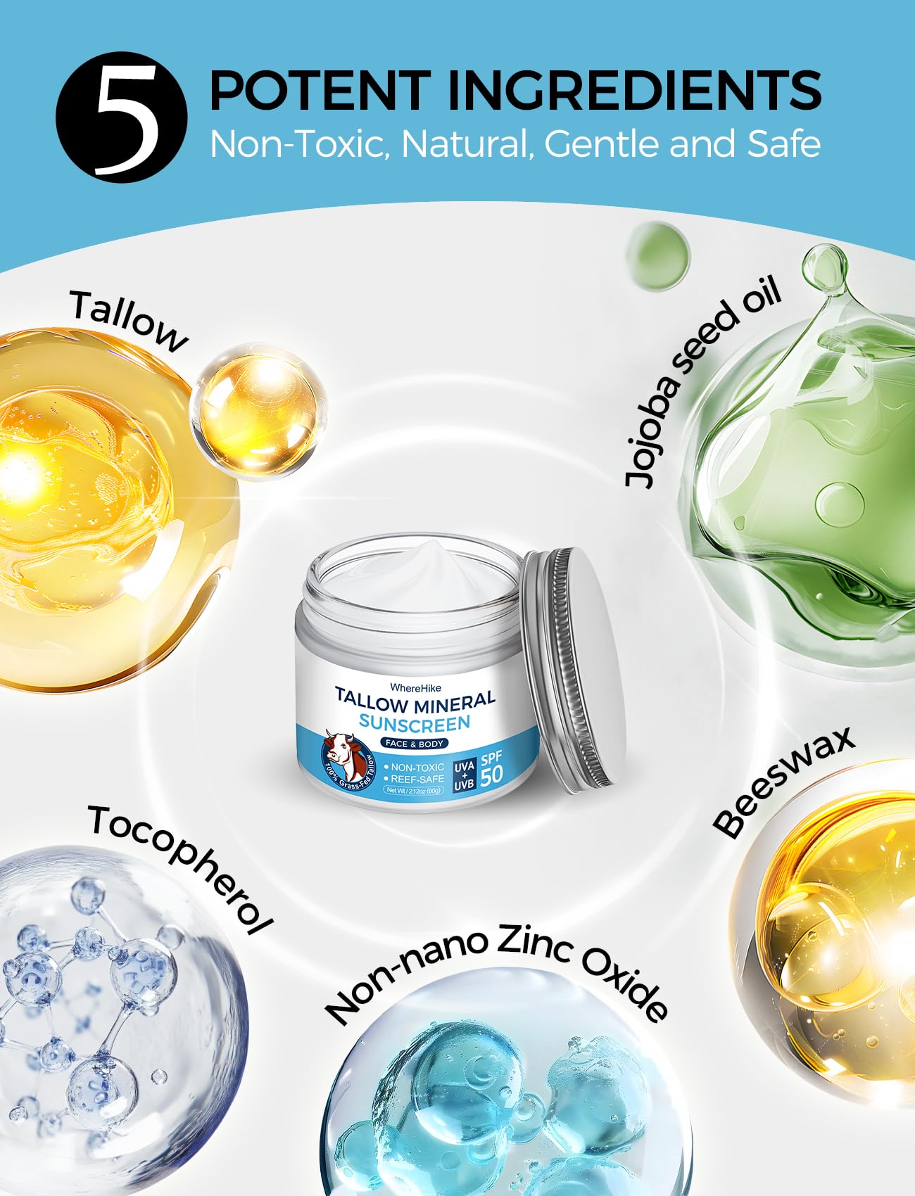 Stilip Organic Beef Tallow Sunscreen-SPF 50 with Zinc Oxide,Non-Toxic 2-in-1 Moisturizer & Mineral Sunblock | Reef Safe, Chemical-Free,Lightweight, Clean Formula for Sensitive Skin Natural Sunscreen.