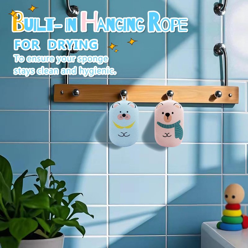 JieLiLeHome Baby and Kids Bath Loofah Sponge, Soft and Absorbent Toddler Exfoliating Body Scrubber Shower Loofa Sponge,Cute Pattern Design for Kids Baby Women Boys and Girl, 3 Pack (Bear/Dog/Cat)