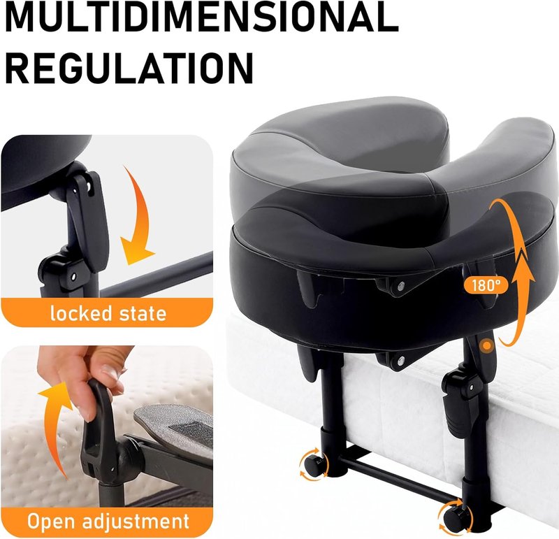 Skiennix Massage Headrest - Adjustable Face Cradle for Bed | Portable Black Pillow for Eye Surgery