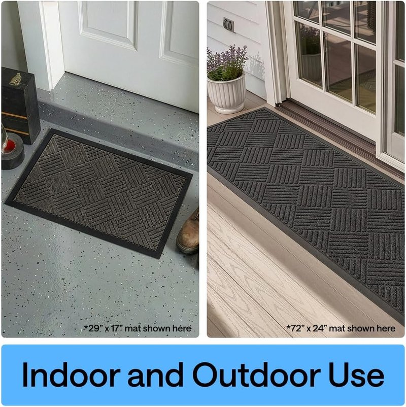 Gorilla Grip Waterproof All-Season Doormat - Natural Rubber, Stain & Fade Resistant | 29x17 Gray Diamond