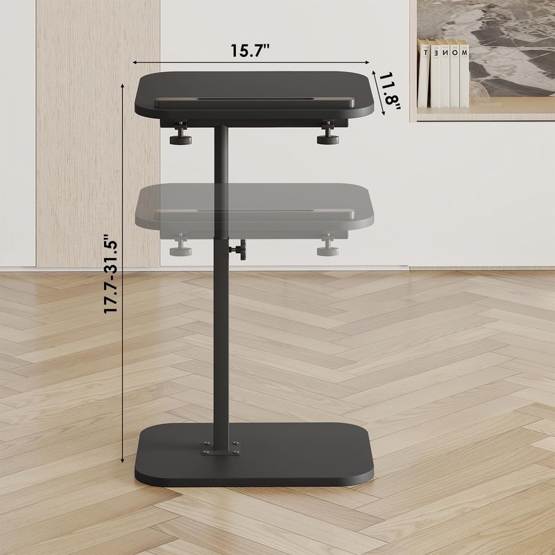 iabifo Side Table Sofa Tv Tray Height Adjustable C Shaped End Table 360° Swivel Overbed Living Room Couch Table, Black