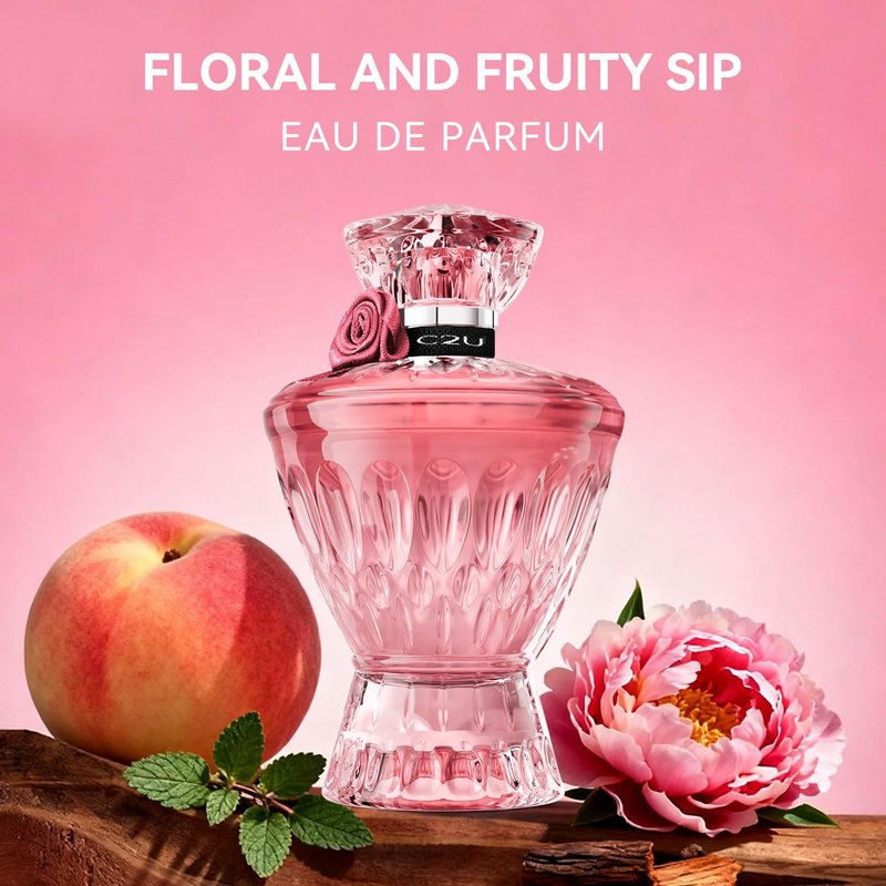 Pink Crystal Gem Eau de Parfum 75ml 2.54 fl.oz - Peach & Floral Scent, Long Lasting Perfumes for Women, Elegant Glass Bottle