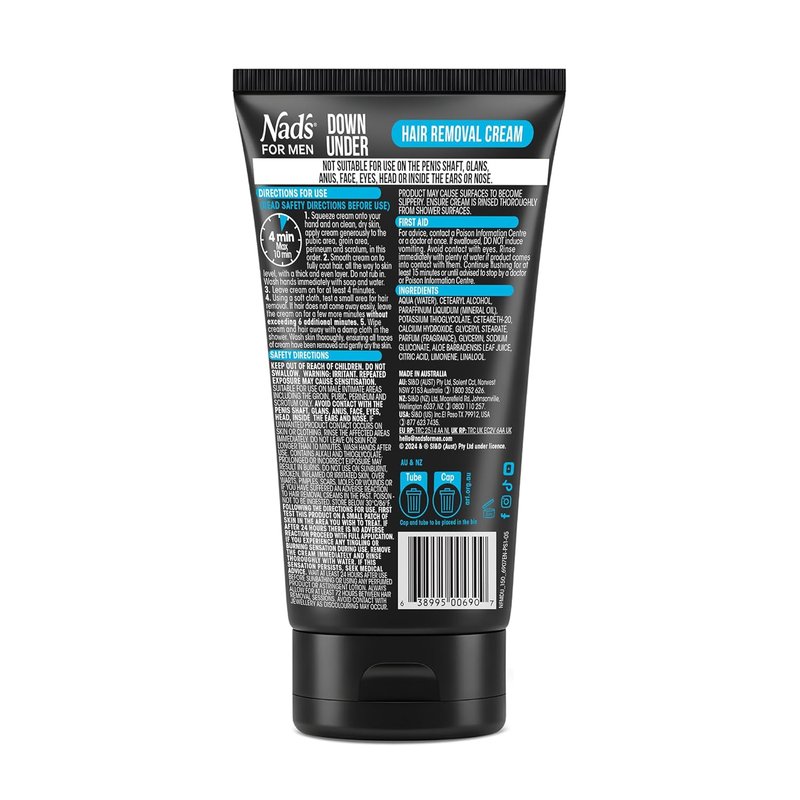 Nad's For Men Down Under Hair Removal Cream - Gentle & Soothing Depilatory for Body & Intimate Areas, 5.1 fl oz