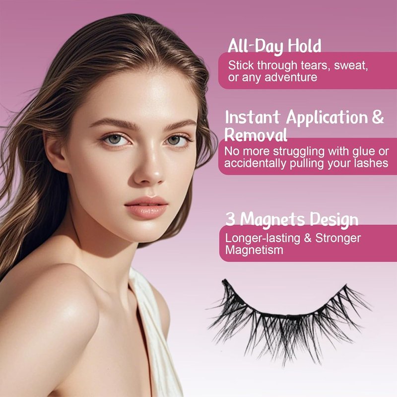Skiennix Magnetic Eyelashes - No Glue Needed Soft Lashes Kit with Applicator | Reusable Natural Look