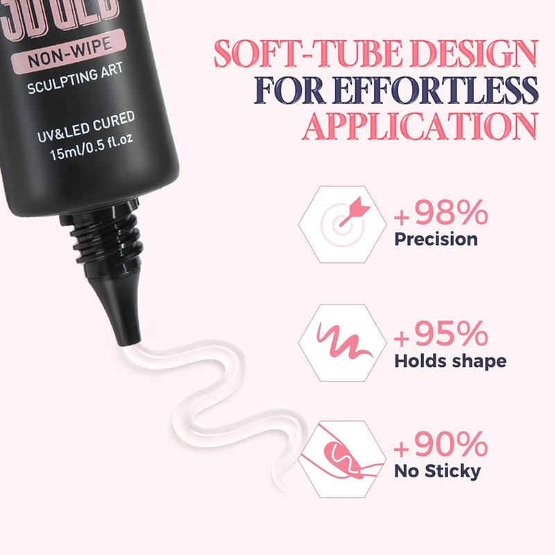 Luckyfairy 3D Gel Nail Art - 15g Sculpting Gel for DIY Nail Designs | No Wipe Clear, Molding & Chrome Powder