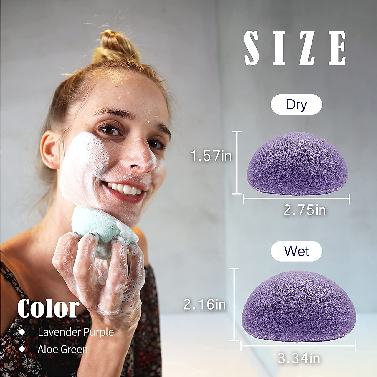 Natural Konjac Facial Sponges - for Gentle Face Cleansing and Exfoliation (2 Lavender Purple, 2 Aloe Green)