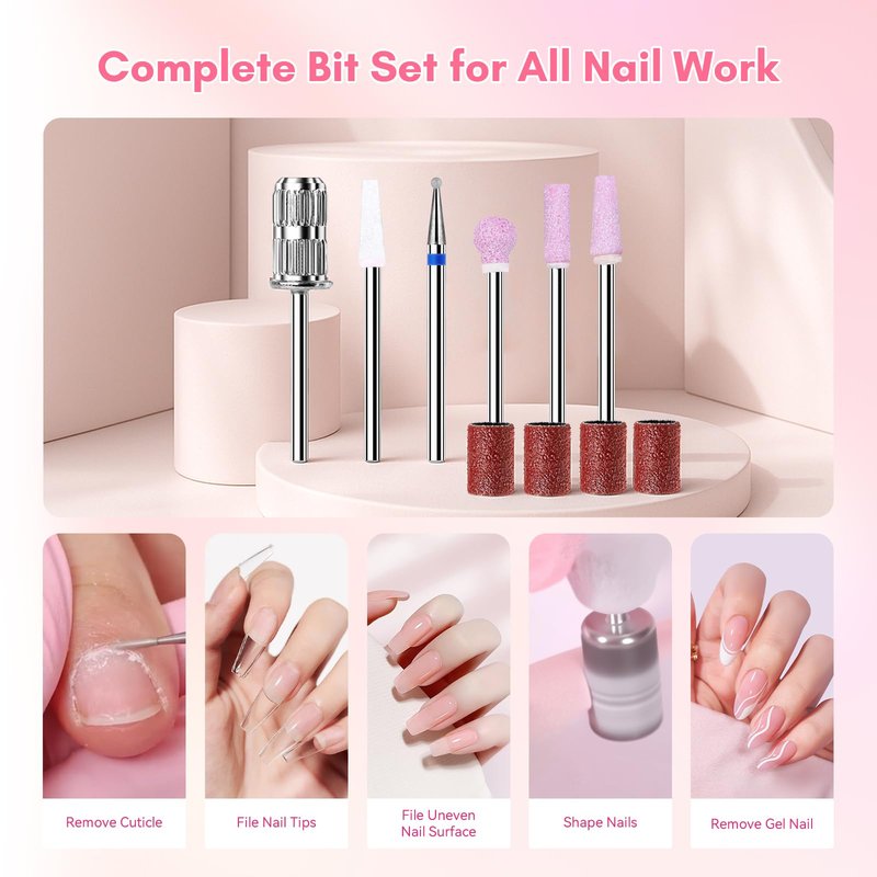 Makartt Nail Drill Professional, 35,000RPM Rechargeable Electric Nail File for Acrylic & Gel Removal, 60W Brushless Motor, 2-in-1 Desktop & Portable, LCD Display, for Home & Salon Use, Nouvella Pink