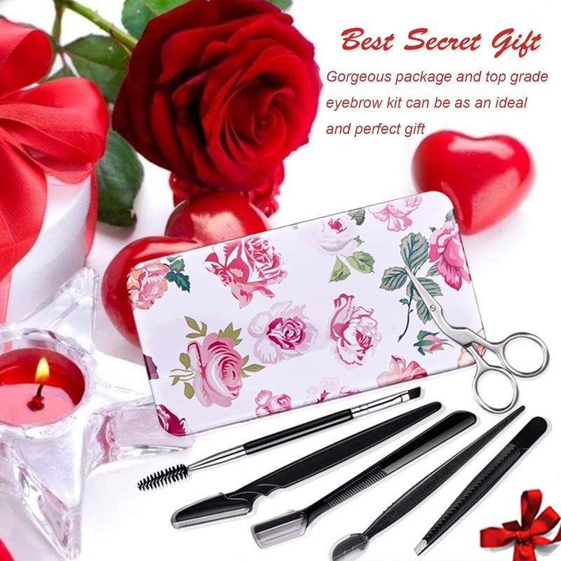 FITDON Eyebrow Grooming Set - Precision Tweezers, Curved Scissors & 3 Brow Razors | Complete Eyebrow Care Kit