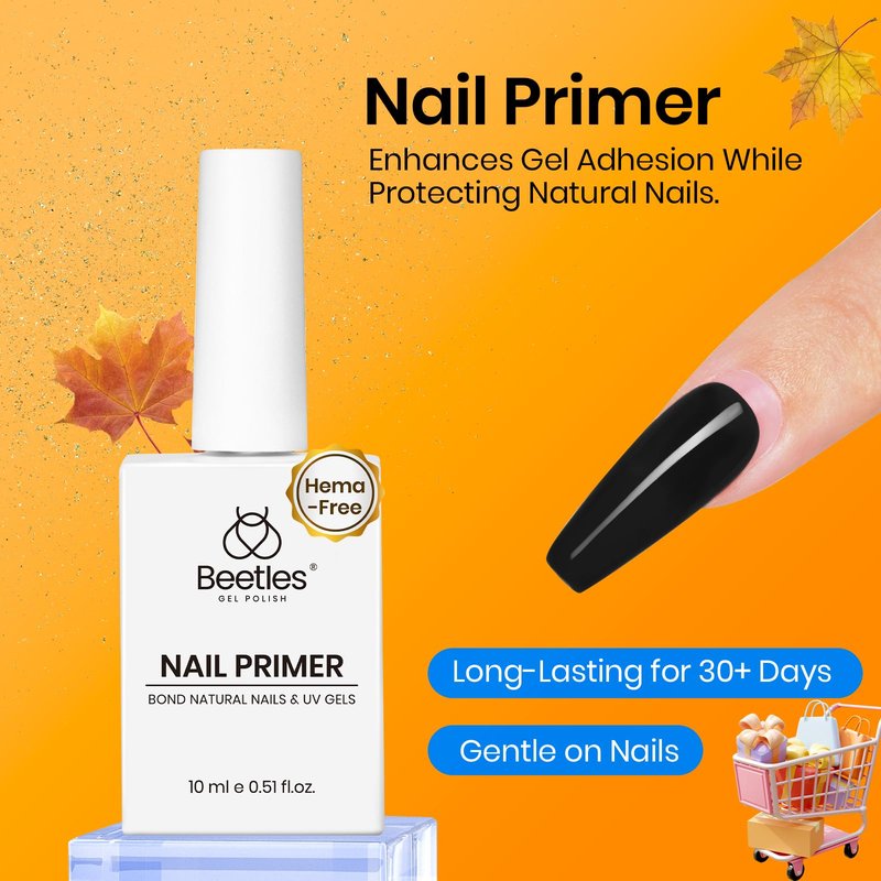 Beetles 2Pcs 15ml Base and Top Coat Set - Upgrade No Wipe Extra Glossy Gel Top Coat Finish & 15ml Nail Dehydrator and Primer - Acid Free & Hema-Free Natural Prep Dehydrate and Bond Primer