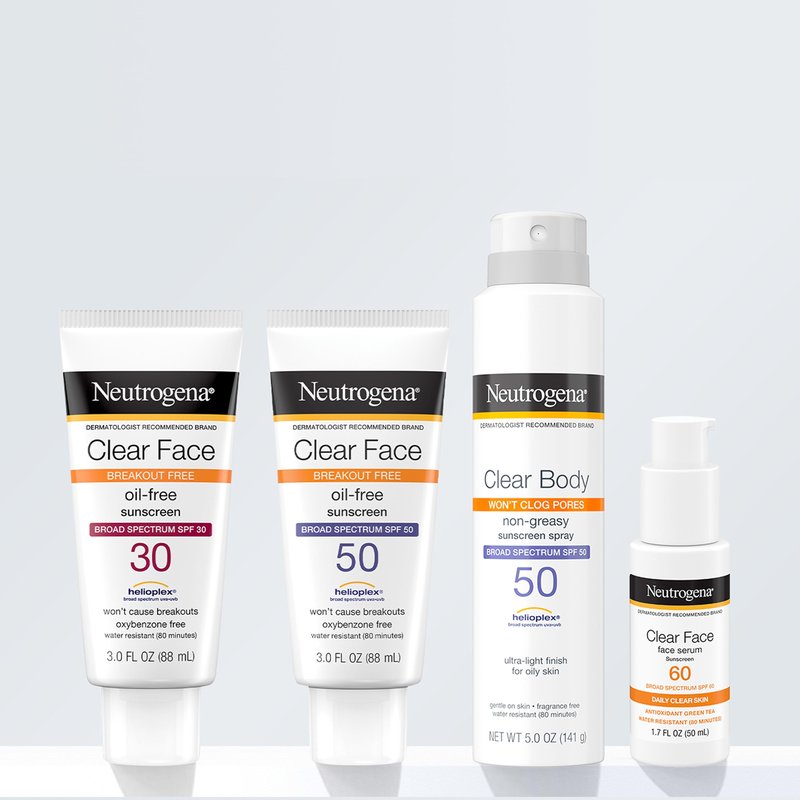 Neutrogena Clear Face Serum Sunscreen with Green Tea, Broad Spectrum SPF 60, Non-Comedogenic Face Sunscreen for Lightweight UVA/UVB Protection, Oxybenzone- & Fragrance-Free, 1.7 fl. oz