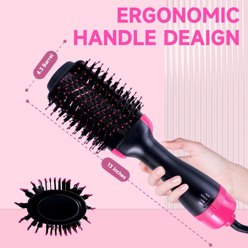 4-in-1 Hair Dryer Brush - Ionic Ceramic Titanium Brush Blow Dryer Hot Air Styler for Frizz-Free Blowouts, Salon Volumizer & Straightener with ALCI Safety Plug, 3 Heat Settings