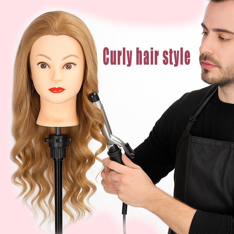 Female Mannequin Head With100% Real Hair Blonde Cosmetology Mannequin Head Hair Styling Hairdressing Practice Training Head Cosmetology Manikin Head Doll Head for Hairdresser with Clamp