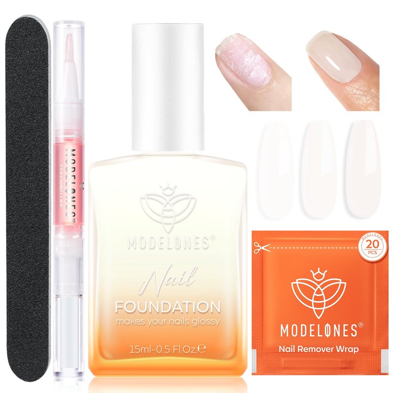 Modelones Nail Strengthener Kits Milky White Nail Polish Remover Pads Cuticle Oil Pen for Nail Hardener for Damaged Nails Growth DIY Nail Manicure Kits 23 Pcs Nail Care Kits for Women 15 ml