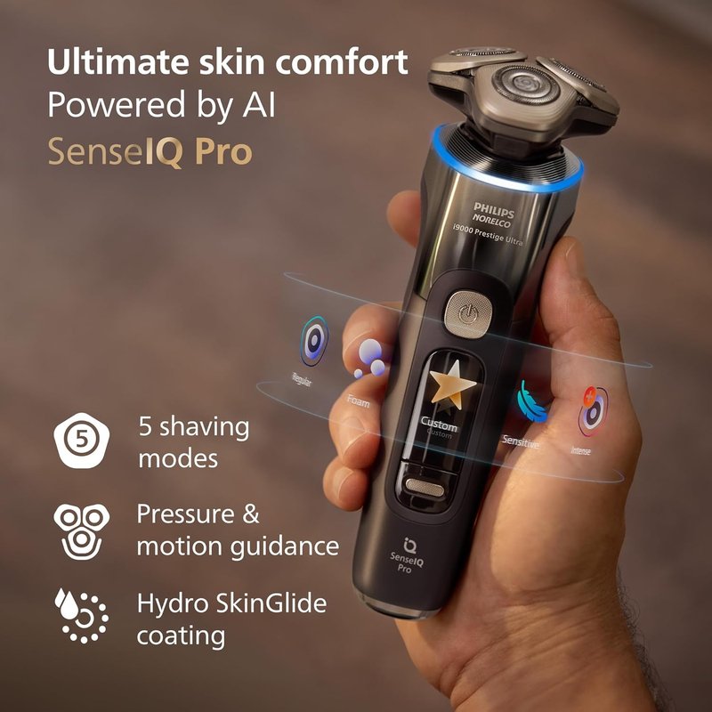 Philips Norelco Shaver i9000 Prestige - Wet & Dry Electric Shaver with SenseIQ Pro Technology | Black Gradient, 5 Modes, Precision Blades