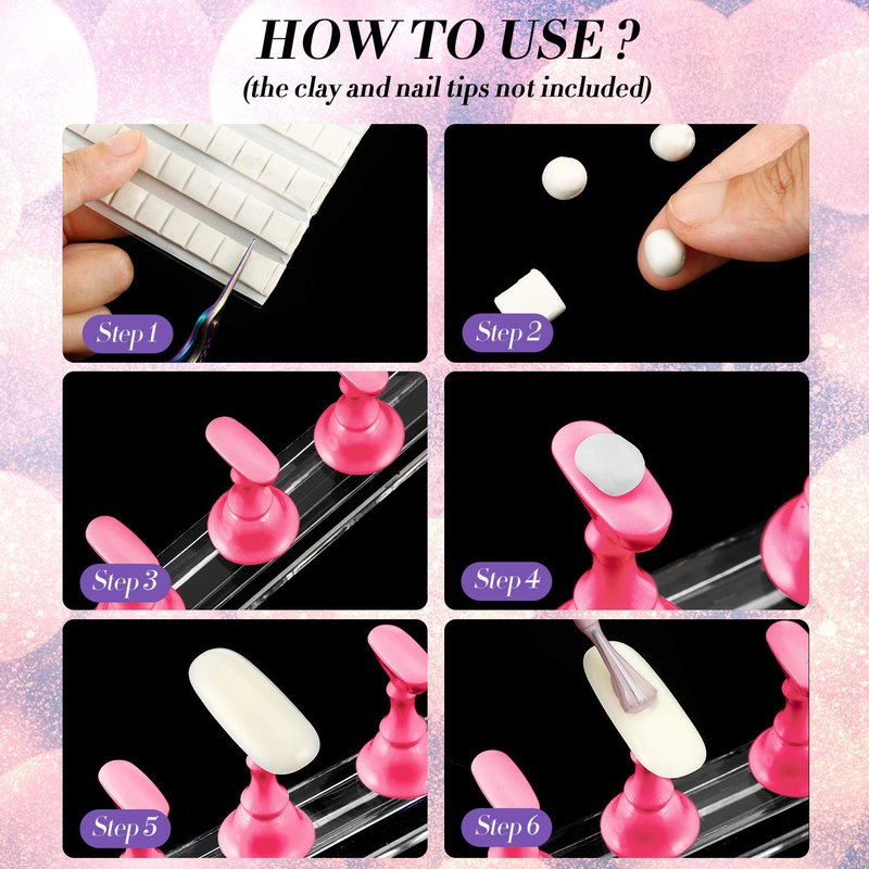 Magnetic Nail Tip Display Holder - 6 Sets Acrylic Stand for DIY Manicure | Gold, Silver, Pink, Black, White