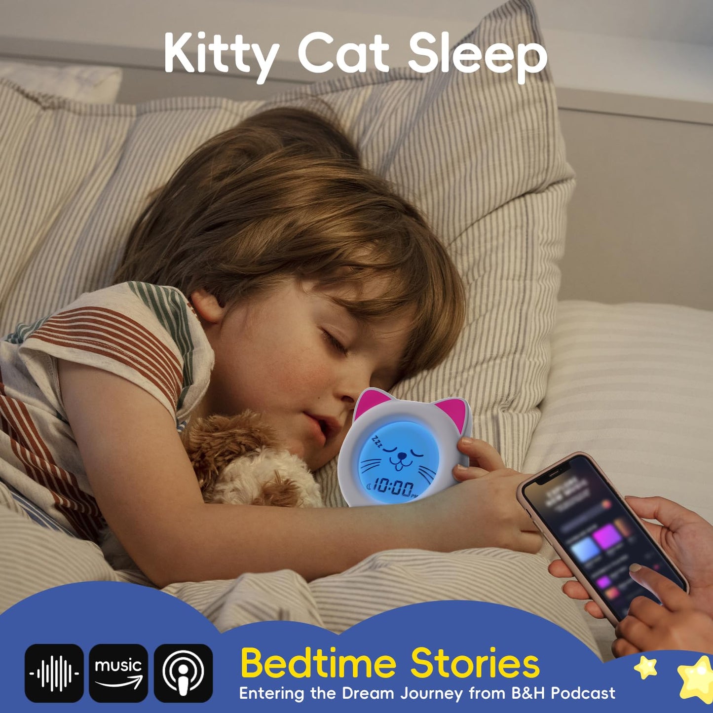 B&H Sleep Trainer Clock for Toddler - Rechargeable Kid Ok to Wake Clock, Cute Cat Girls Alarm Clock, Drop Proof, Night Light, Science-Backed Lighting for Peaceful Sleep and Ready to Rise Mornings