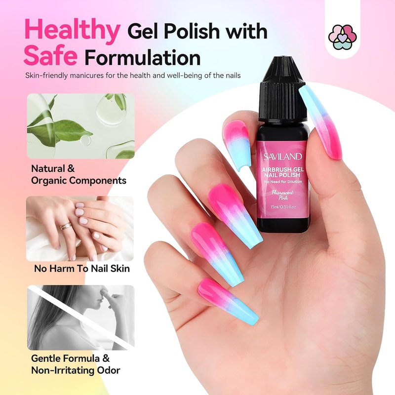 SAVILAND Airbrush Gel Nail Polish Hema-Free: Dilution-Free Colorful Airbrush Nail,12 Colors 15ml Non-Acetone for Nails French Manicure DIY Salon & Party & Bar Social Nail Art
