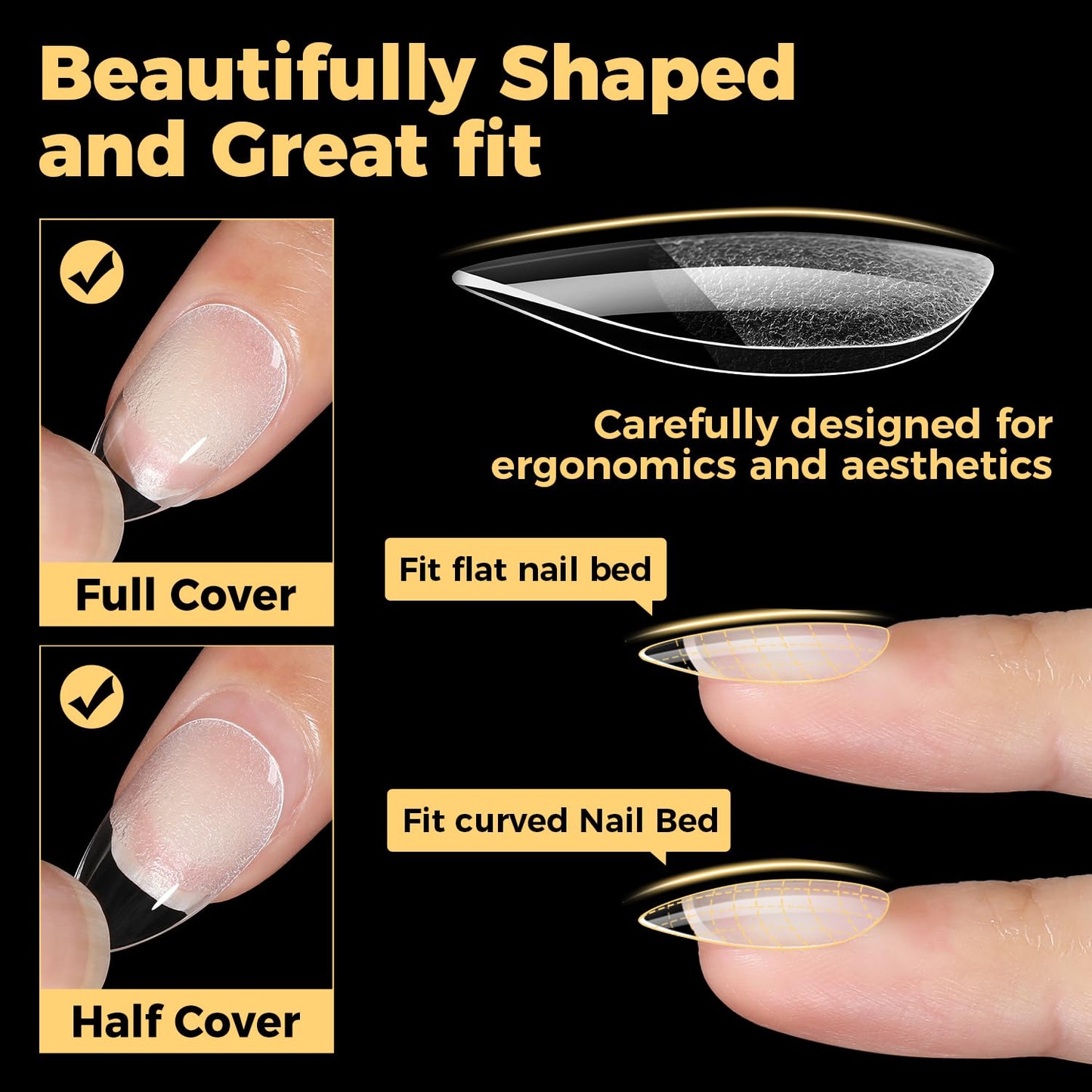UNA GELLA Almond Nail Tips - 240 Pcs Pre-Shaped Short Gel Fake Nails | Full Cover, Soft & Easy DIY