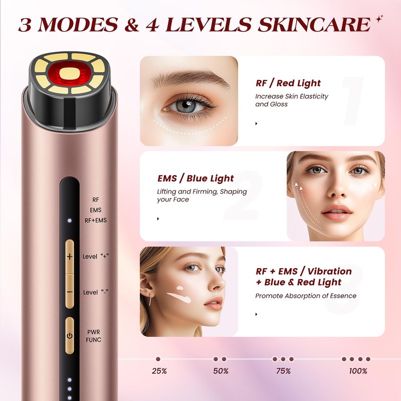INTEO Microcurrent Facial Device, 3 Modes Red Light Therapy for Face and Neck, Skin Care Facial Massager Perfect Gifts for Women Men(Gold)